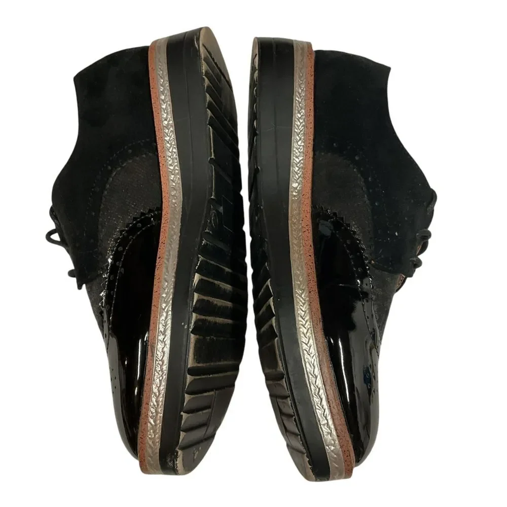CINK-ME Patent Leather Oxford Platform Wingtip Brogue Shoes Black Texture Size 7
